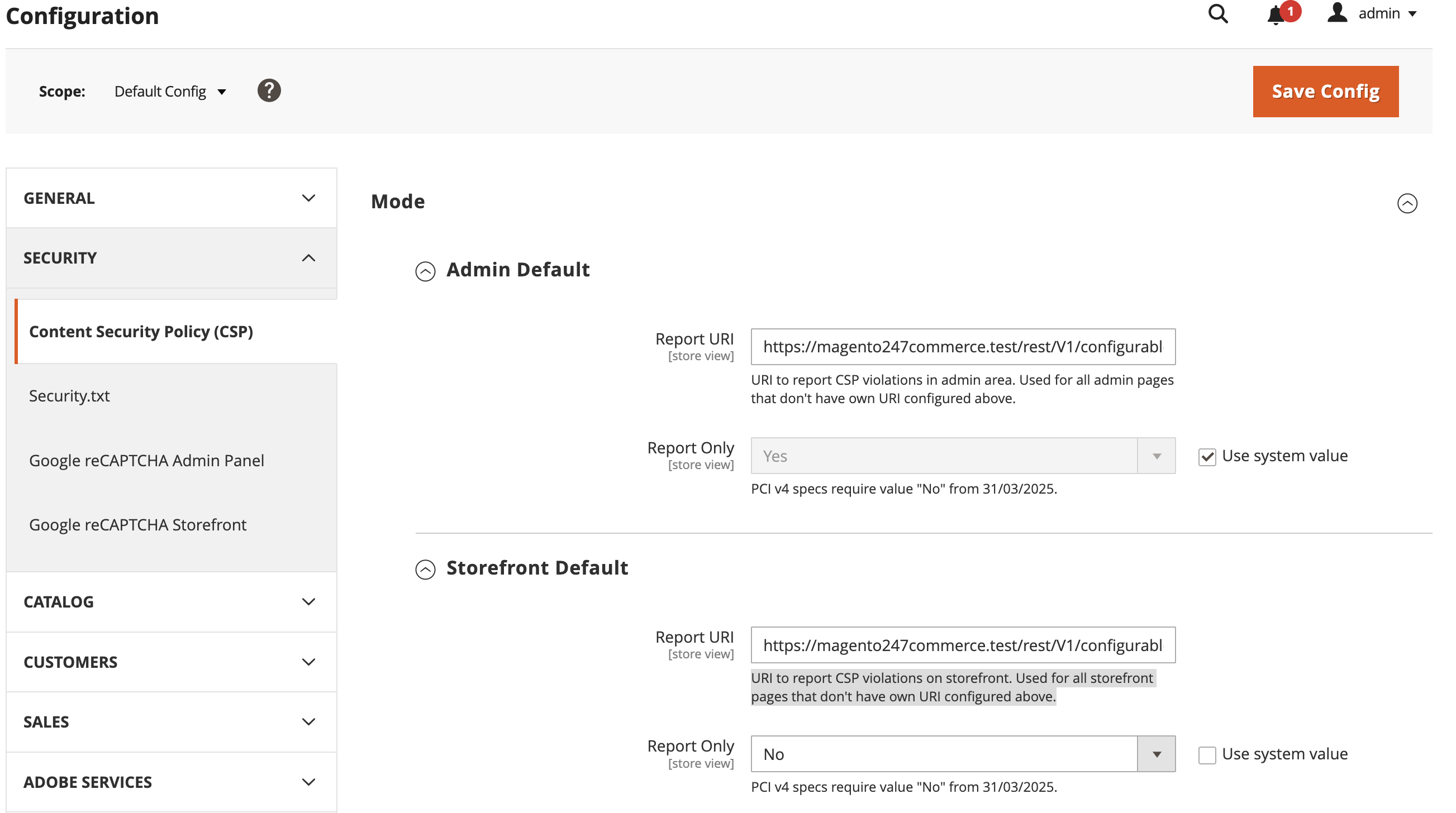 csp security settings