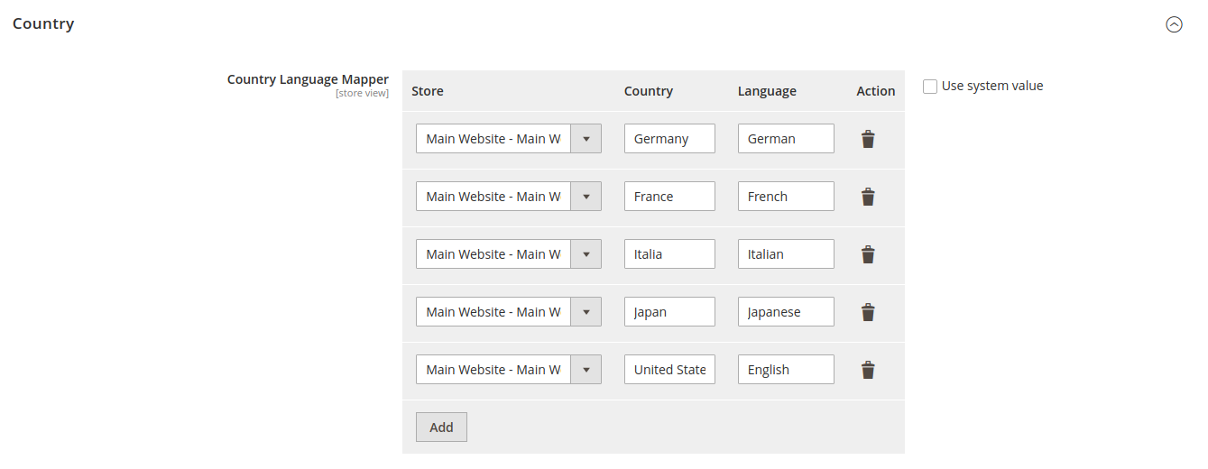 Country-Konfiguration