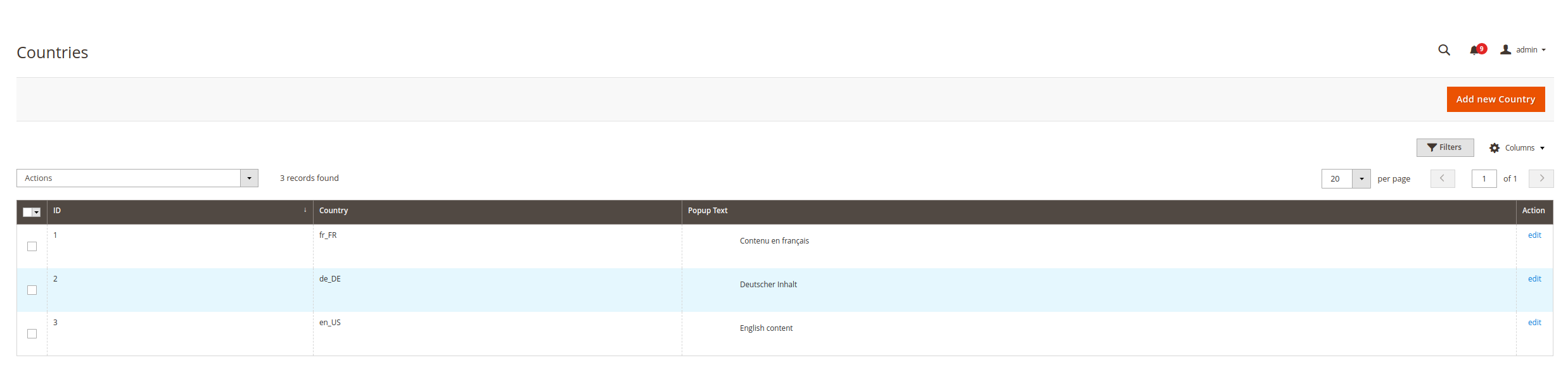 Länder-Inhalt-Übersicht