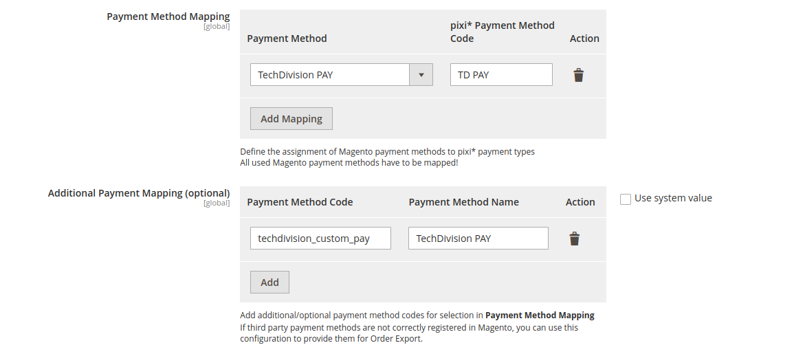 Kompatibilität Zahlungsarten Mapping