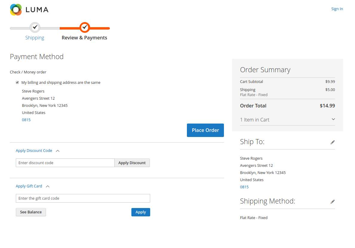 Magento-Liefer-Checkout