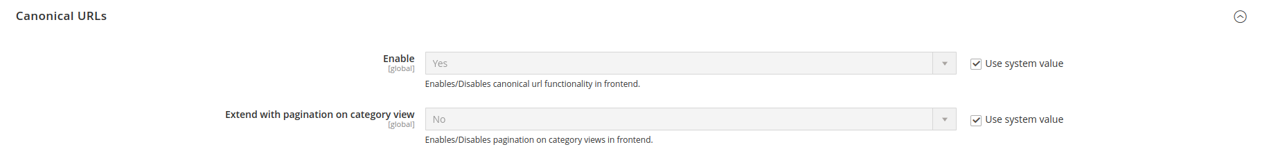 Canonical URL Optionen